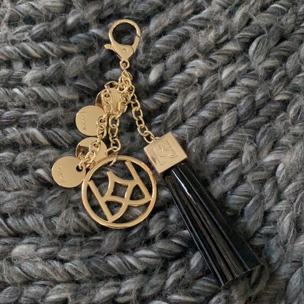 Kazar leather gold bag charm, key charm with tassels